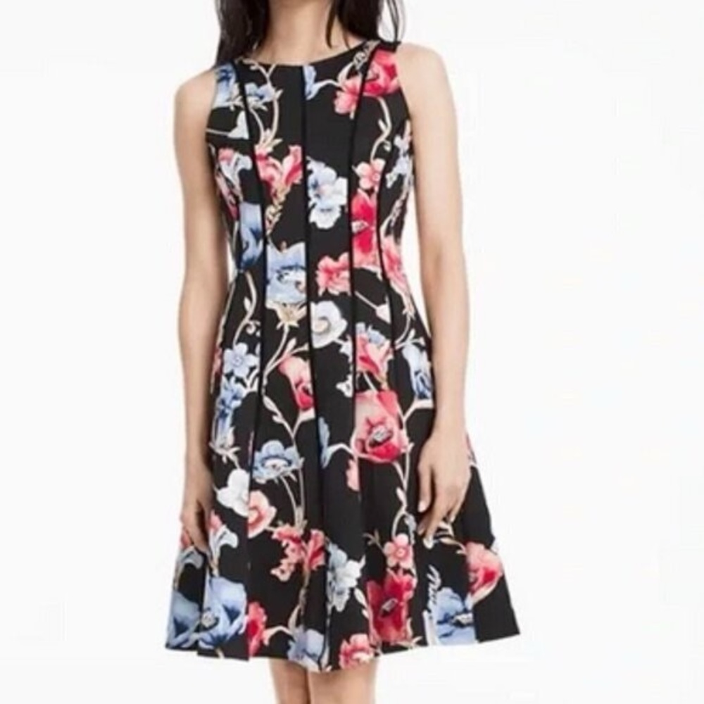 White House Black Market Floral Midi Dress - Black, Red, Blue